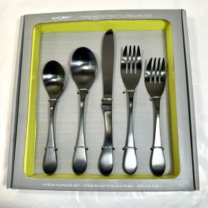 Knork Flatware 5-Piece Place Setting Matte Black Titanium Finish Brand New Set