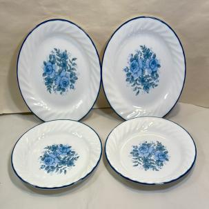 Set of 4 Corelle Blue Velvet Roses Bread / Dessert / Salad Plates  - 7-1/4"  NOS