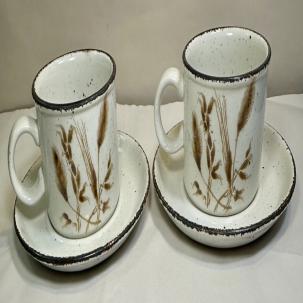 Two (2) Stonehenge Midwinter Wheat England Ceramic Stoneware Cups and Saucers