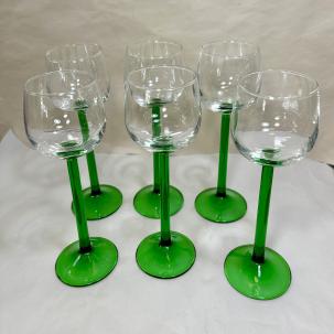 CRISTAL D'ARQUES-DURAND Rhine Wine Emerald Green Stem Glasses 6-1/2" Set of 6