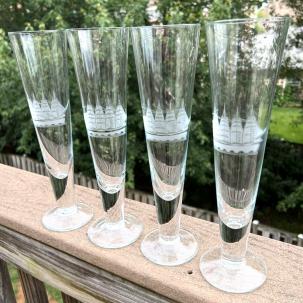 4 Vintage Clipper Hand Cut Blown Glass Etched Pilsner Glasses Ships 10"
