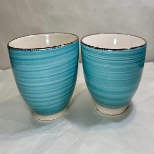 Set of 2 Royal Norfolk Turquoise Swirl Soup / Cereal Bowls -  5-1/2"  Stoneware