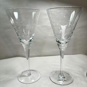 PIER 1 Pair (2) Etched Dots Glass Goblets - 9 3/4” Tall - 8 oz
