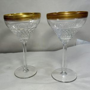 Two Tiffin Fransician Minton Champagne / Sorbet Clear Glass With Gold Bands