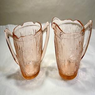 Jeanette Cherry Blossom Pink Depression Glass Creamer and Sugar Bowl