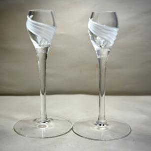 One Pair Of Lenox Frosted Windswept Crystal Candle Holders  - 7”