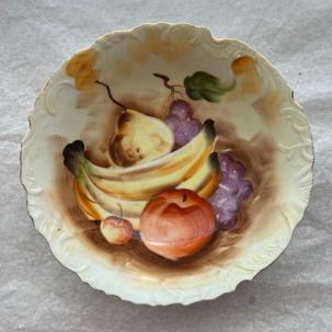 Enesco Decorative Bowl 8 Inch Hand Painted Gold Trim Fruit Yellow