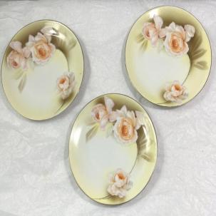 R&S Tillowitz Silesia - Three Porcelain Plates 6.25" - Pink / Yellow Roses