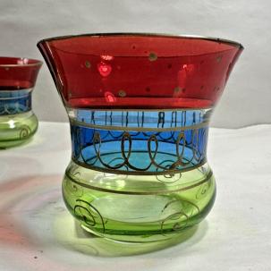 Pier 1 Votive Tealight Holder Glossy Red Green Blue with Matte Gold Accents
