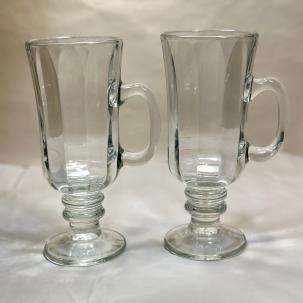 Set of 2 Vintage Libbey Irish Coffee Mugs - Clear Glass Pedestal Footed - 5-3/4"