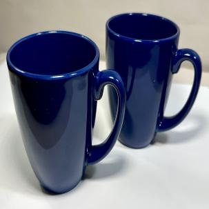 Set of 2 Corelle Navy Blue Stoneware Mugs / Coffee Cups / Tea Mugs