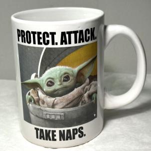 STAR WARS Coffee Mug Cup Baby Yoda Grogu Protect Attack Take Naps Mandalorian