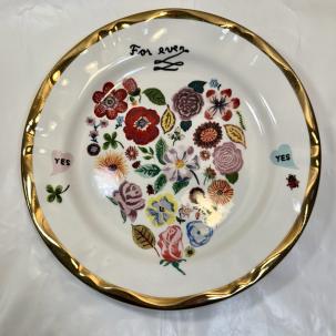 Anthropologie Plate /   Nathalie Lete / Forever Heart Flowers / Gold Trim - 10"