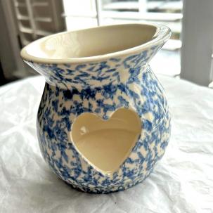 Workshops of Gerald E Henn Blue Spongeware Heart Pottery Tealight Votive