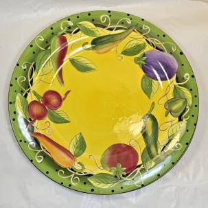 Laurie Gates Pottery Hand Painted Platter - 11-3/4" - Glazed - EUC, Tiny Chip