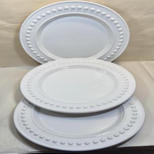 Set of 3 Fapor Delmar White Dinner 11.5” Plates Raised Embossed Dots - UNUSED