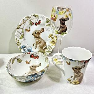 Pier 1 Sofie The Bunny Porcelain Place Setting:  Plate - Bowl - Mug - Goblet