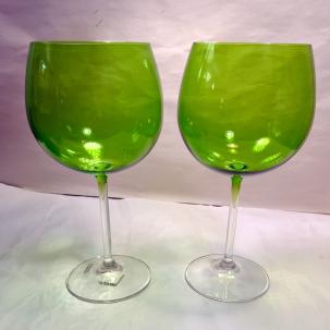 Crate and Barrel Lime Green Balloon Wine Glasses Set of 2 - NOS with Tags