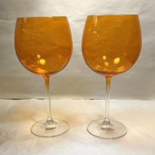 Crate and Barrel Orange Balloon Wine Glasses Set of 2 - NOS with Tags