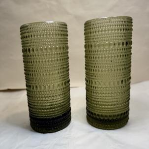 Two Fortessa Jupiter Embossed Textured Hobnail Tumblers Cornflower Green 12 oz