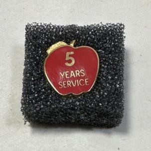 Red Apple Pin 5 Years of Service Teacher Gift Gold Tone