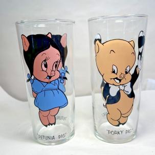 Pepsi Series Porky & Petunia Pig Vintage Drinking Glasses - Warner Brothers 1973