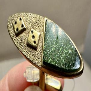 Vintage Men’s Gold Tone / Green Sparkle Dice Cufflinks