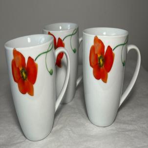 Gallery White Red Flower Coffee Mugs - Set Of 3
