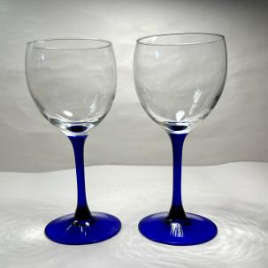 2 Cristal D'Arques Durand Luminarc NUANCE SAPPHIRE Blue Stem Claret Wine Glasses