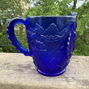 Vintage Cobalt Blue Creamer 4" Tall - Floral Pattern