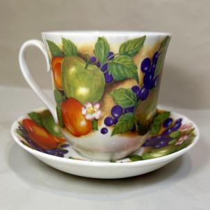 Roy Kirkham Orchard Large Breakfast Cup & Saucer Fine Bone China England 1991