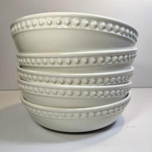 Set of 5 Delmar Fapor White Round Dinner Bowls 8" Embossed Raised Dots - UNUSED