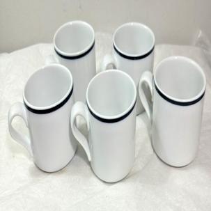 Five (5) Dansk Bistro Coffee / Tea Cups- Christianshavn Blue Stripe - Portugal