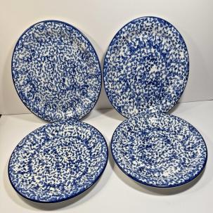 Set of 4 Gibson Blue Splatter Spongeware Dinner Plates - 10-1/4"