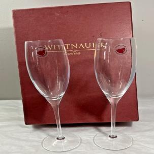 Vintage Pair of Wittnauer Lead Crystal Champagne Flutes - Switzerland - 10"