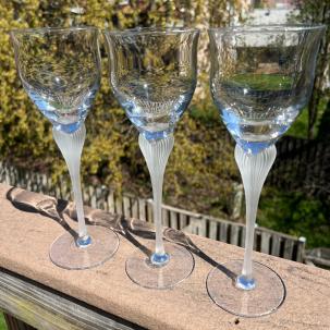 Three Mikasa Sea Mist Clear Frost Stem Crystal Water / Wine Goblets - 9 1/4"