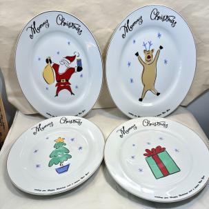 Set of Four (4) Merry Brite MB Porcelain Dinner Plates Plates - New, Unboxed