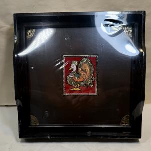 Tanjore Gold Foil Peacock Framed Tray Ethnic India Art - FACTORY SEALED