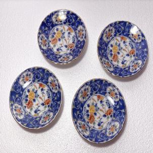 Four (4) Japanese Kozan Gama Porcelain 4.5" Bowls - Floral & Gold Gilt