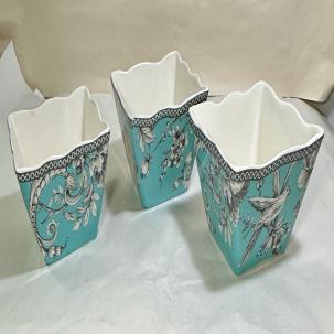 Set of 3 (Three) 222 Fifth Adelaide Turquoise Square Appetizer Bowls - 4" x 2.5"