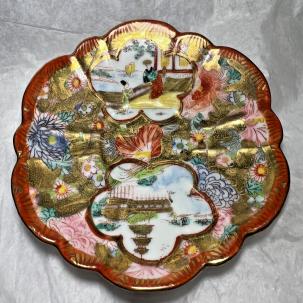 Japanese Kutani Scalloped Porcelain Plate - 5 inches - Late Meiji Period