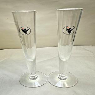Two (2) Wyborowa Vodka Fluted Cordial Glasses Black Knight on Rearing Horse
