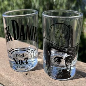 Jack Daniels Old No 7 Whiskey Glass Tumbler, Gentleman Jack Face Signature Set/2