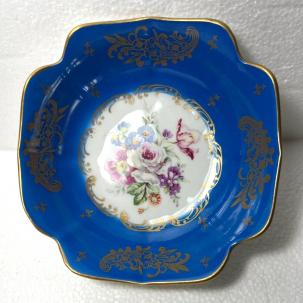 Couleuvre Ligne Limoise D’Art Tirage Reserve Blue and Gold Trinket Tray Flowers