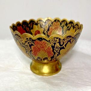 Painted Brass Bowl - Morocco - Peacock Motif - 6.25" Wide, 3" Deep