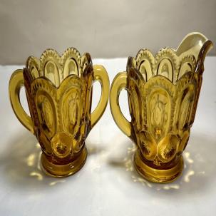 LE Smith Moon and Stars Amber Glass Creamer and Sugar Bowl - MINT