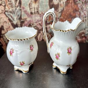 Aynsley Hathaway Bone China Creamer and Open Sugar Bowl 1969B - UK - Immaculate