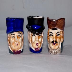 Three (3) Hand-Painted Toby Jugs - 1 3/4" Tall - Victoria Ceramics, Japan