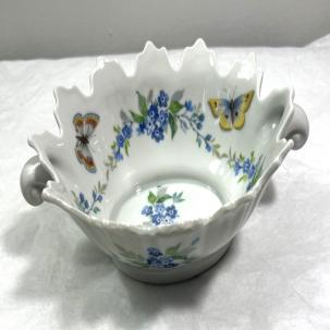 Limoges France Porcelain Handled Candy Trinket Dish Bowl Floral Butterflies