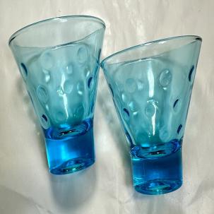 Set Of 2 Hazel Atlas Capri Blue Dot Cocktail Barware Glasses 4 Ounces